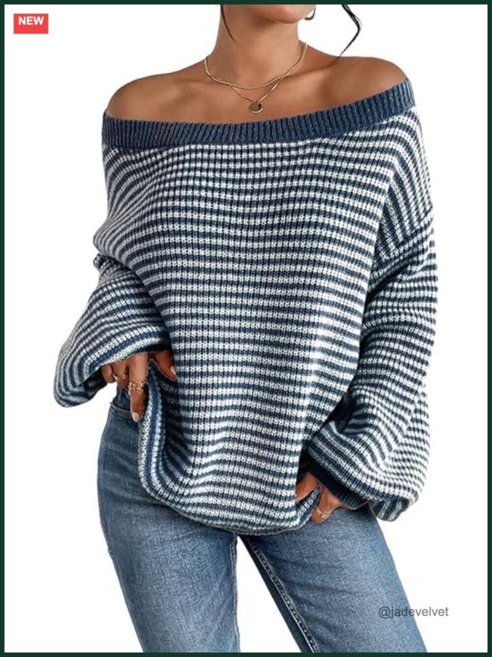 Oversized Striped Off Shoulder Sweater Loose Knit Pullover Fall Long Sleeve Top